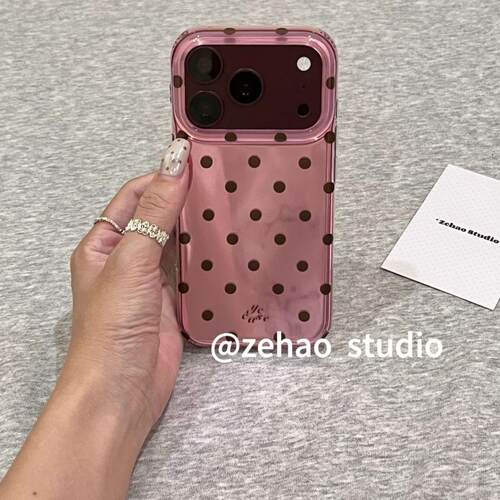 小众双层粉棕波点适用苹果18promax手机壳iphone17pro新款16女款15promax个性iPhone15防摔保护套16promax潮