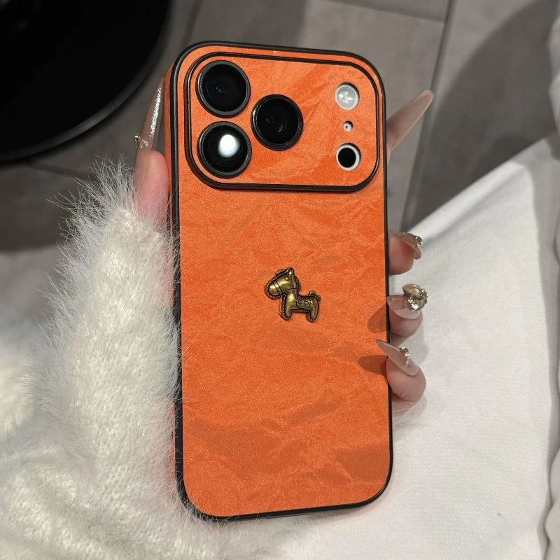 高级感橙色皮质皱褶纹适用苹果17promax手机壳新年iPhone16pro新款17pro本命年14Plus防摔13p保护套15Pro新壳,3C数码配件,手机保护套/壳,淘宝优惠券,粉丝福利购,淘宝优惠卷