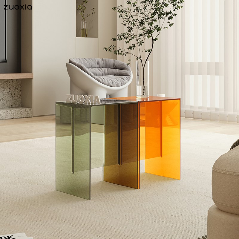 速发亚克力沙简床几客厅发约迷你茶几创意透明边头小桌子