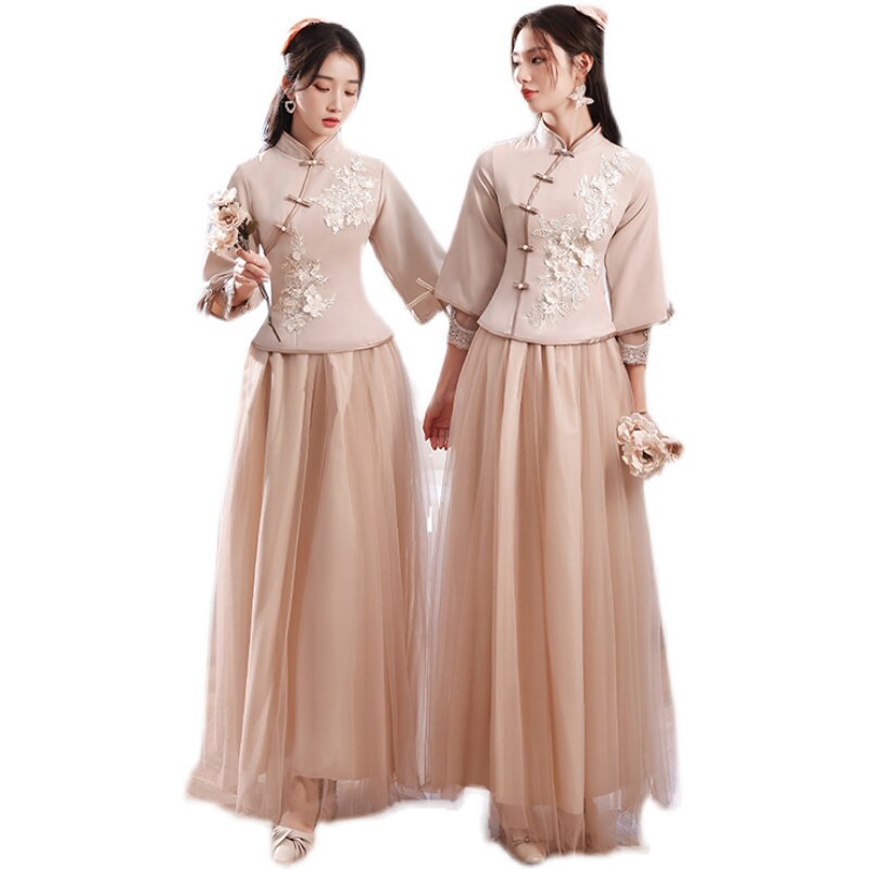 速发伴娘服2022新款中式中国风婚礼姐妹裙闺蜜团装复古旗袍小礼服