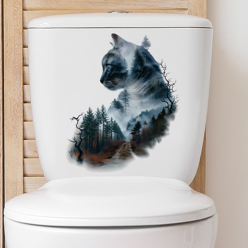 速发猫咪风景厕所马桶贴纸防水自粘简性寝室墙贴砖遮挡洞装饰瓷画