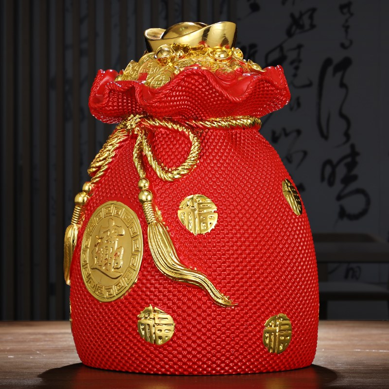 速发钱袋存钱罐摆件金元宝聚宝盆福袋储蓄罐家居客厅开业送礼