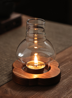 速发异意实木防风玻璃罩烛台复古香薰家用台围几餐桌禅丽氛茶摆件