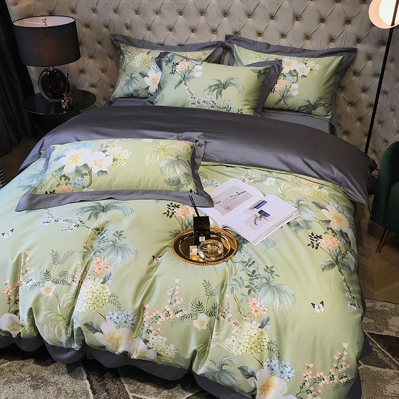 速发0棉美式印花10长支全绒棉四件套 裸睡床笠