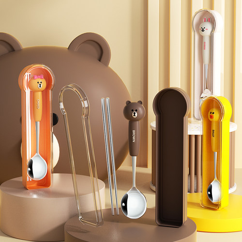 速发筷子勺子套装便收两件班人一筷专用上一族餐具携纳盒小学生