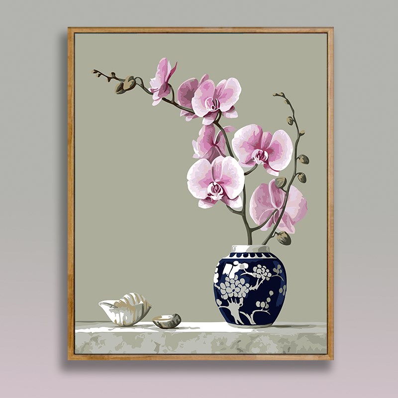 diy数字油画 j中式古典花卉手工涂色减压丙烯油彩画客厅卧室装饰图片
