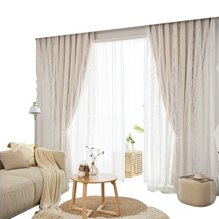 蕾丝纱帘窗帘挂钩式 轻奢 2021年新款 卧室客厅全遮光布少女窗纱法式