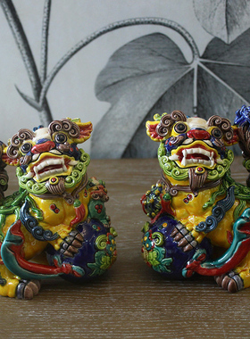 速发陶瓷工艺品麒麟一富中式财对家居客公办厅室摆件乔迁入宅高档