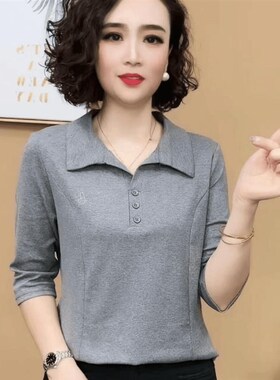 速发2024新款妈妈装简约恤op计衫体恤洋气时尚休闲翻领T设七分袖