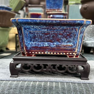 速发14*14*7cm简约陶瓷大口径多红花盆青瓷中国风古典钧瓷釉里肉