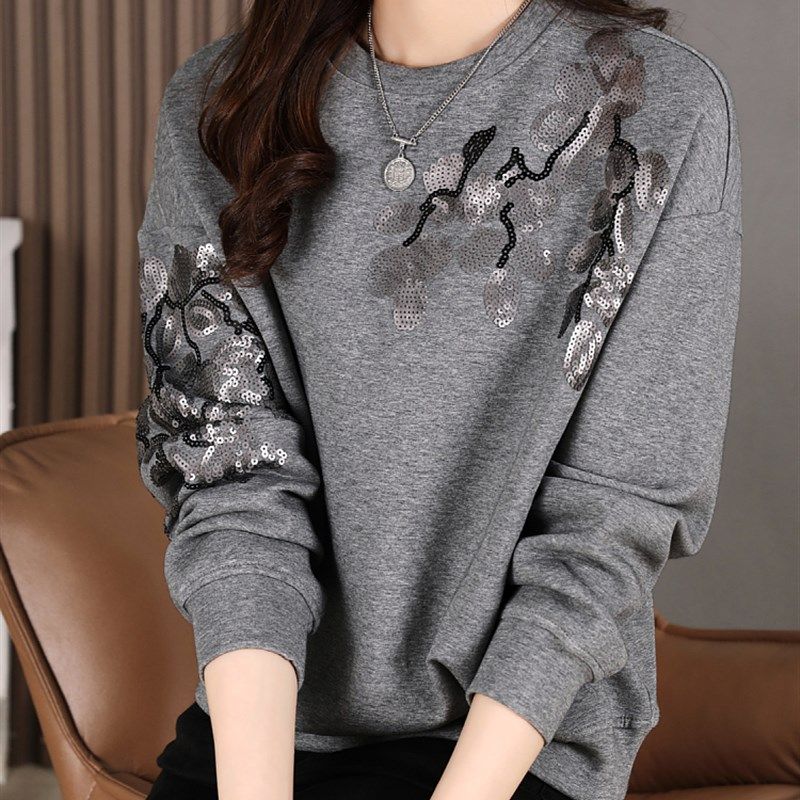 速发九月墨陌时尚亮松慵懒衣头卫衣宽片2024春新款圆领长袖上套百