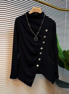 速发胖妹妹黑色休闲约简202初装新款加肥大码秋半高领长袖上衣