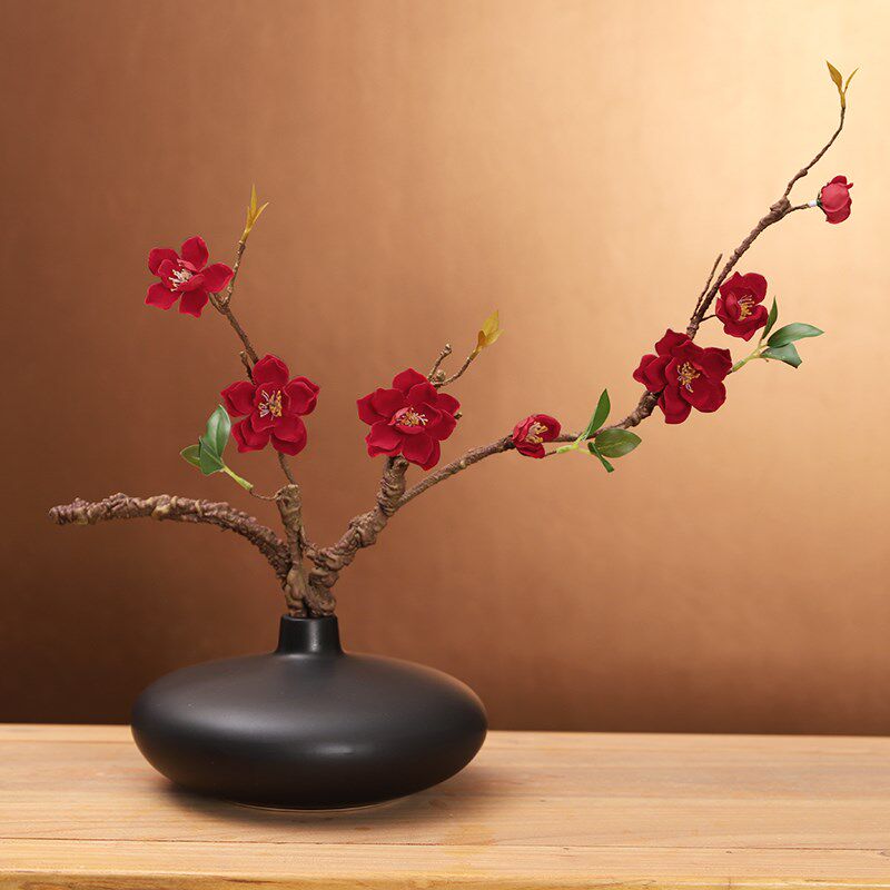 速发山绢花禅意居瓶装饰摆件假花绿枝叶桌面酒花家店摆放花艺