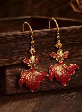 古法锦绣锦鲤耳钩款新中式珐琅高级感宫廷风气质精致耳环耳坠饰品