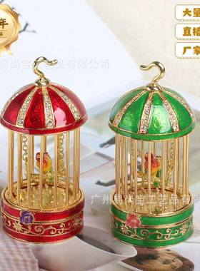 新中式复古珐琅彩首饰盒手工艺品珠宝饰品收纳盒鸟笼桌面摆件礼物