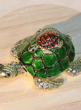 跨境珐琅彩首饰盒母子龟小摆件手绘水钻海龟乌龟手工艺品高级