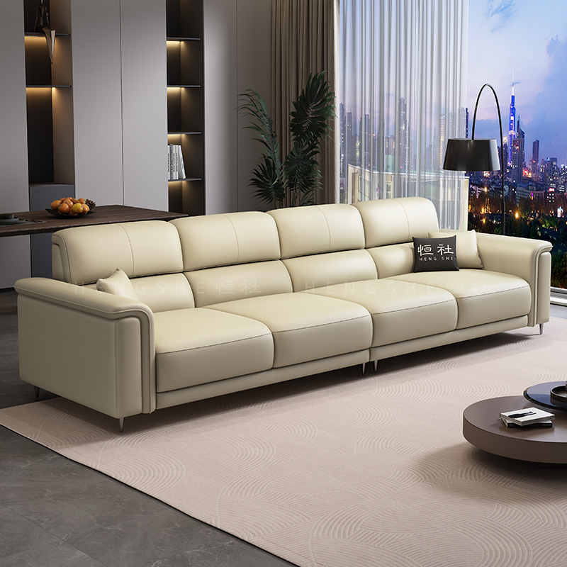 恒社意式极简头层牛皮沙发