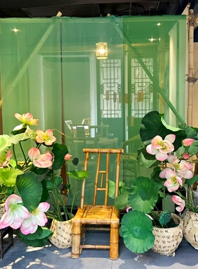 新中式荷花仿真花假荷叶室内客厅商铺幼儿园荷花主题造景装饰纱幔