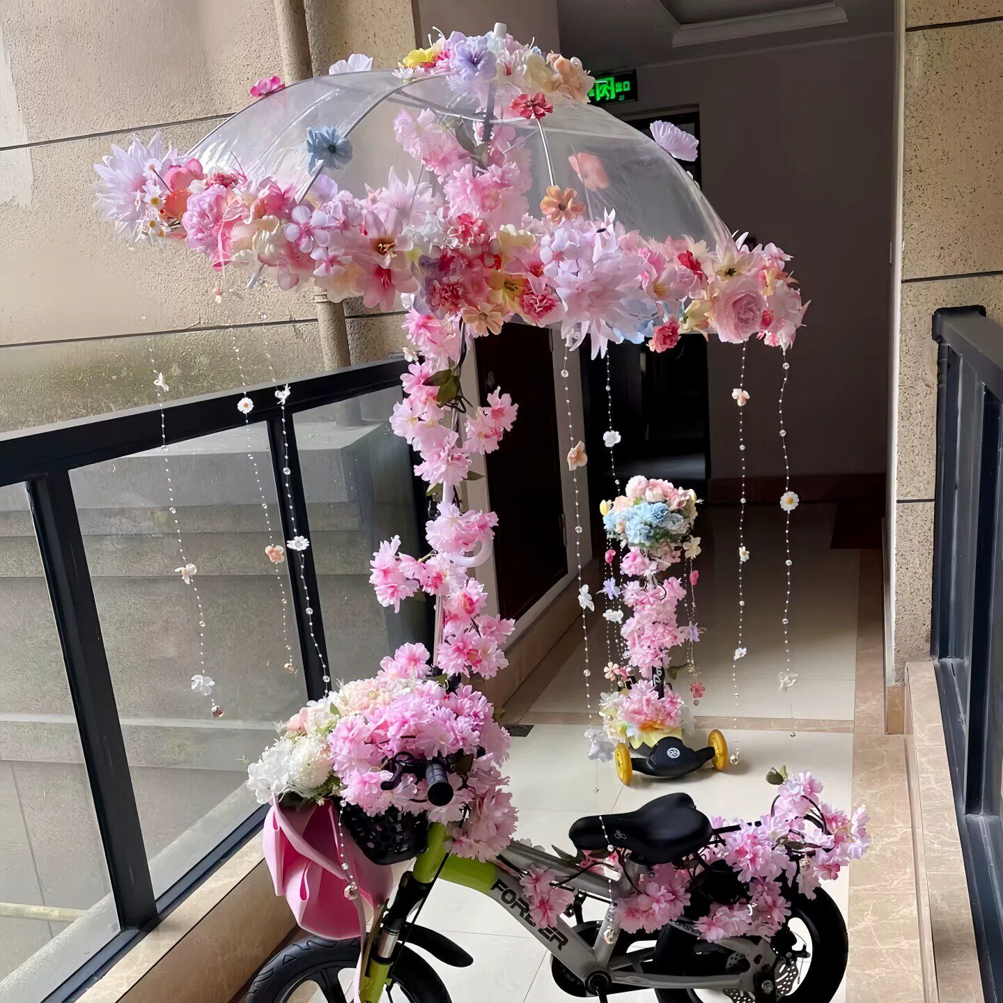 手工透明花伞雨伞diy材料幼儿园花车巡游自行车装饰运动会61环创