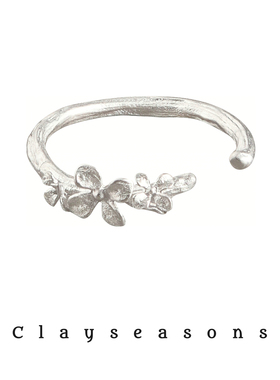Clayseasons丁香花枝素圈戒指 小众设计纯银精致度假风开口可调节