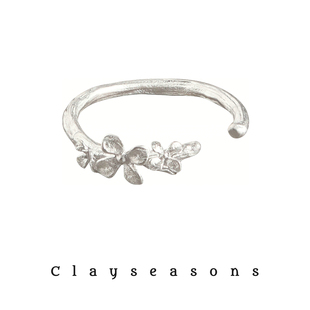 Clayseasons丁香花枝素圈戒指 小众设计纯银精致度假风开口可调节
