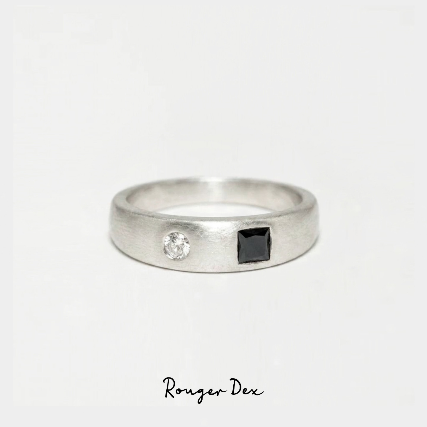 Rouger Dex 简约黑白锆石925银素圈戒指中古高级感个性时尚礼物