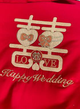 FIP202新款全棉刺绣庆四件套中式简约刺绣婚被套新5中陪式嫁红色