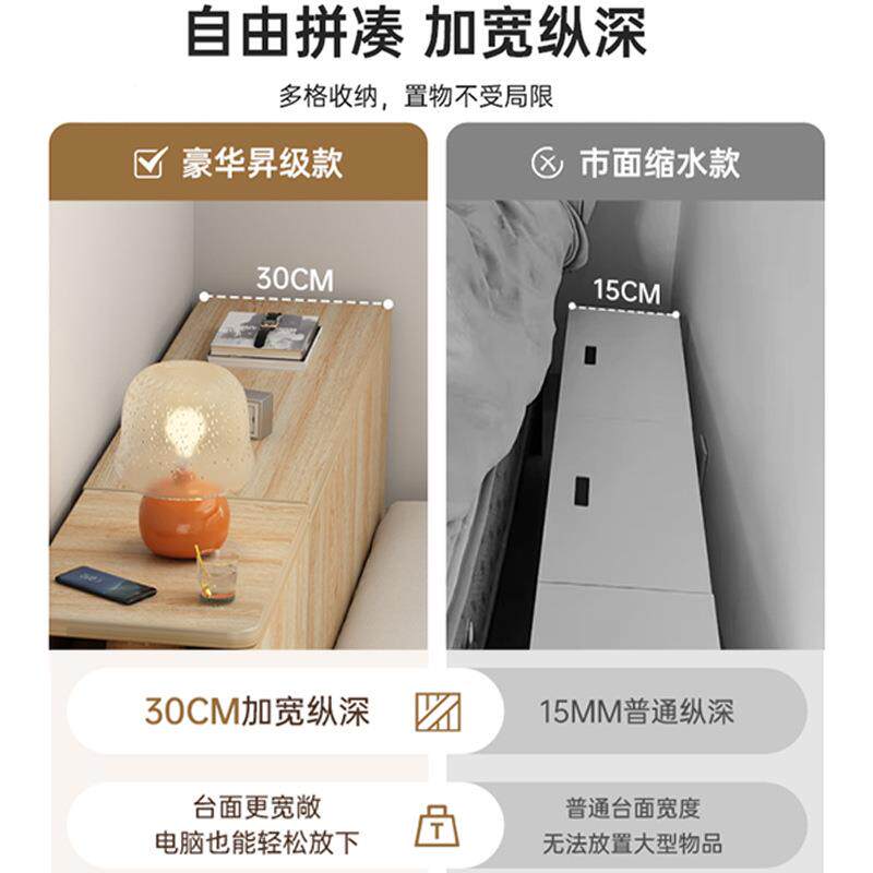 头夹长缝床头侧边柜靠墙条储置物简物约卧室缝隙CMC床边收纳级窄