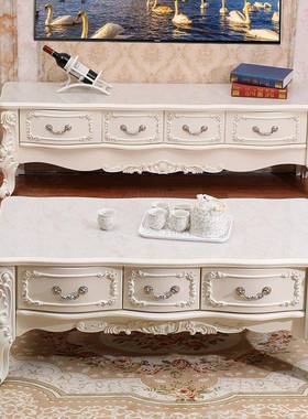 大理石茶几简约现柜代小COC型客厅茶桌家用实木户欧式茶几电视组