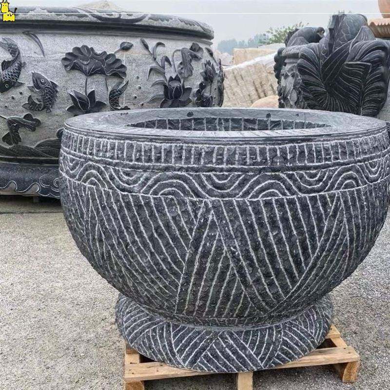 鱼石缸花盆石水缸青庭院RWL石工缸石头圆缸纯手石盆户外石