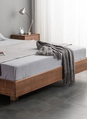 现简约实木榻OQU榻悬代米床日式黑胡桃木浮床全架矮床无靠背无床