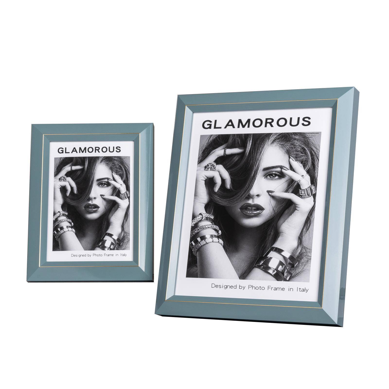 114奇奥室现代轻奢艺实木框粉蓝色7横竖卧桌术面摆台6寸相框轻奢