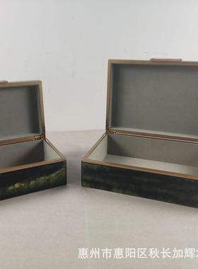 现代新中盒式轻奢绿色树皮纹复客古关收纳CYZ摆件厅玄装饰盒子家