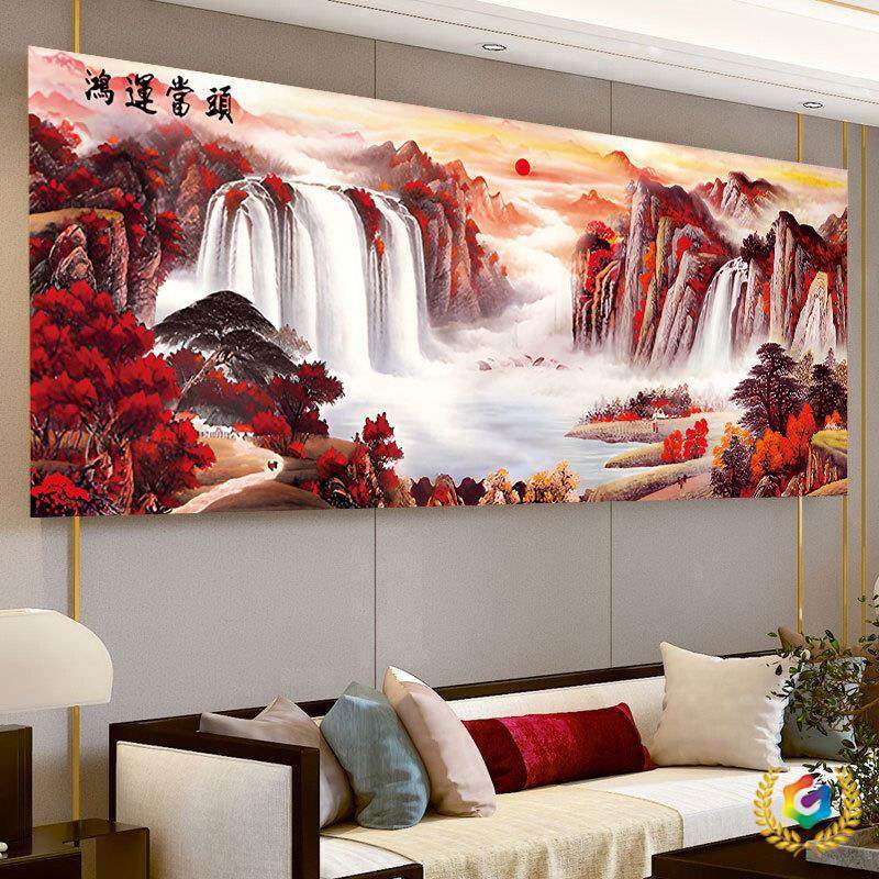 ?鸿运当头千里江山十字绣2024新款线绣客厅风景山水画大幅满绣手