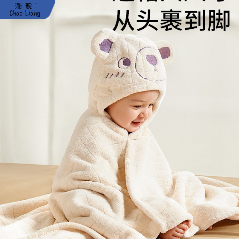 婴儿浴巾儿童带帽斗篷浴袍可穿宝宝洗澡珊瑚绒加厚春夏季毛巾包邮