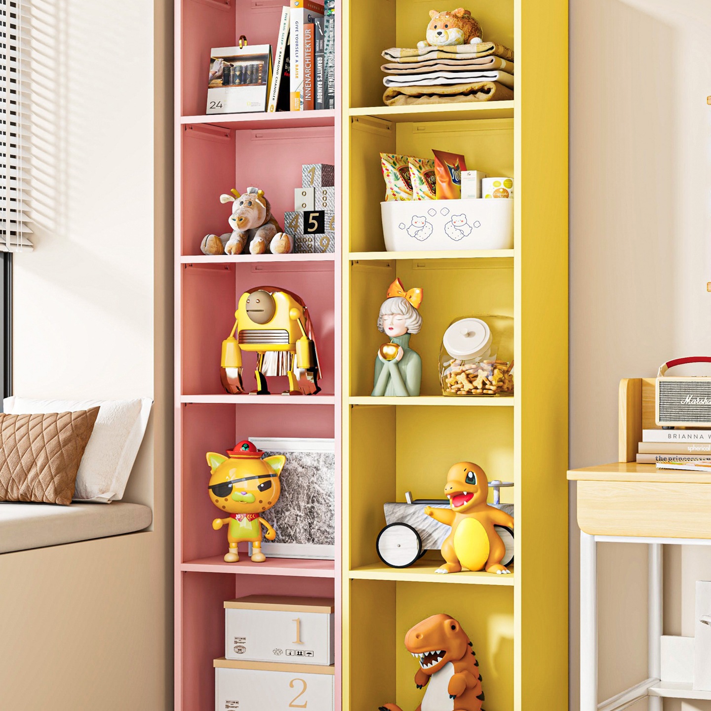 钢制书架夹缝书柜家用落地一体靠墙收纳柜儿童转角立柜铁艺置物架