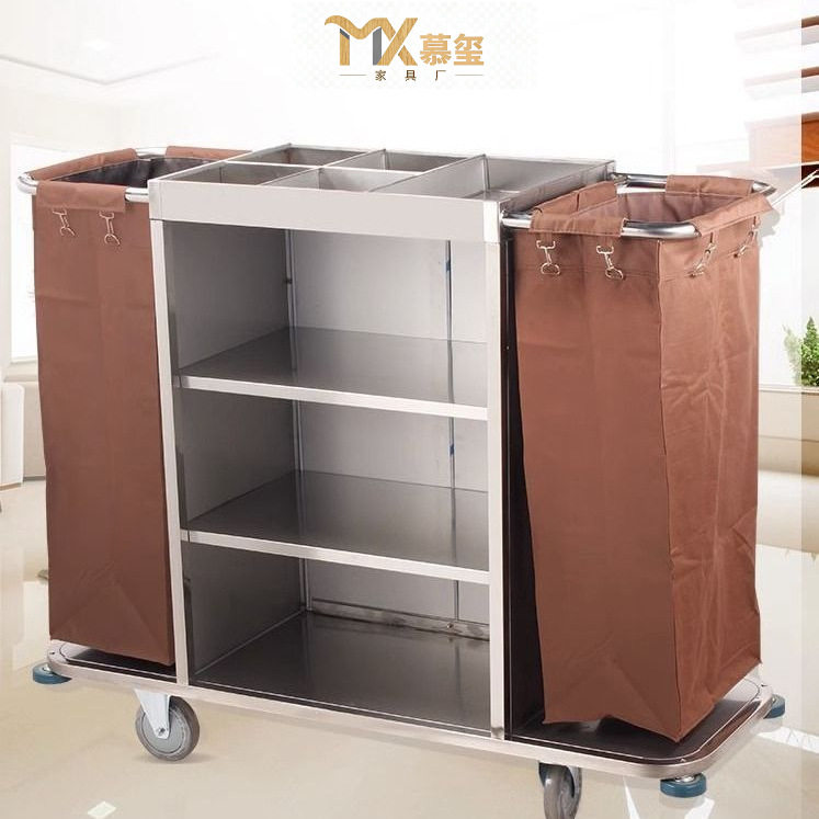 酒店布草车不锈钢保洁车客房服务工作车宾馆打扫卫生清洁车手推车