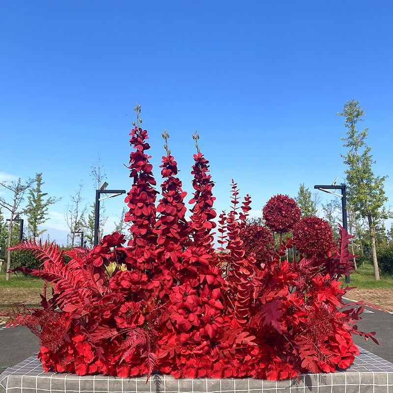 婚庆仿真花千代新款婚礼高端排花地排花艺红色香槟舞台背景排花