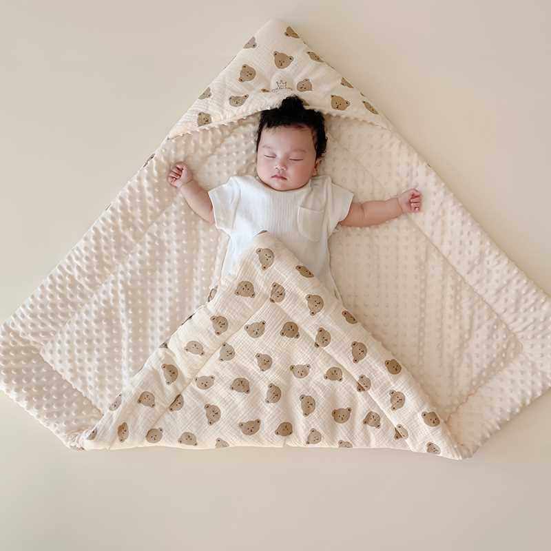 新生婴儿包被秋冬款刚出生加厚初生包裹被纯棉豆豆绒产房出院
