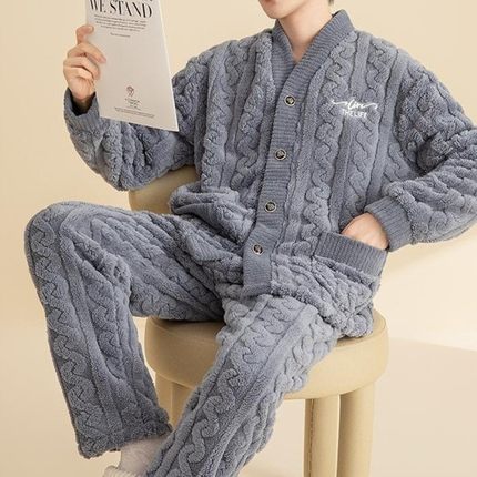 冬睡衣男2024秋季冬加厚加绒简季约珊瑚绒绒家居服保毛TOU暖冬天