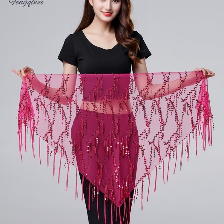 肚皮舞腰链网红爵士舞鼓舞广场街舞臀巾初学者三角巾亮片流苏腰带