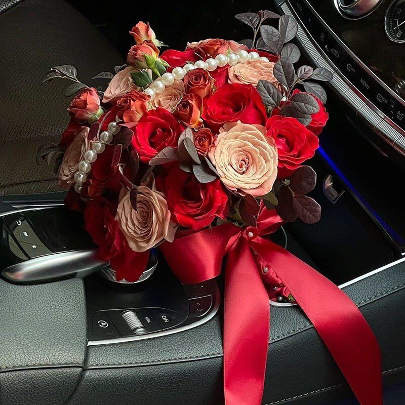 速发复古高级手捧花新娘酒红红玫瑰手捧婚礼结婚订婚手捧花中式手