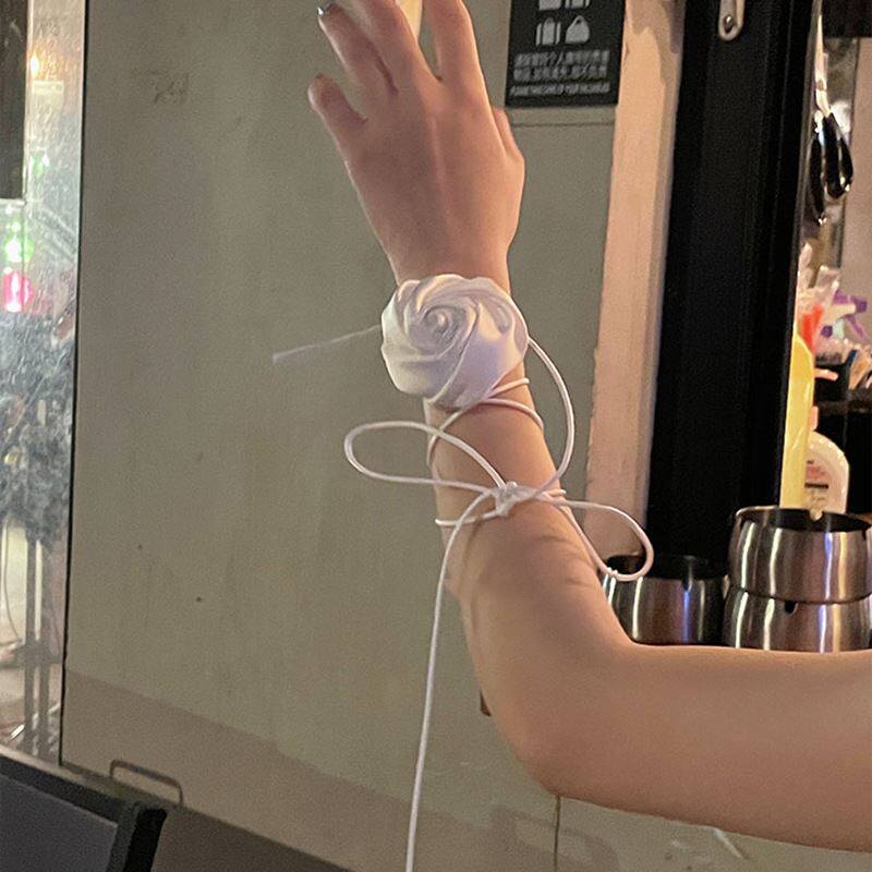 速发复古小众纯欲玫瑰花项圈手臂绑带手腕花丝绸项链腰绳爆款chok
