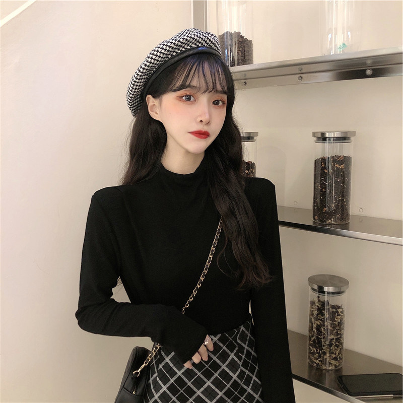 速发ch韩系慵懒风加绒半高领打底衫潮秋冬德绒大码长袖t恤上衣