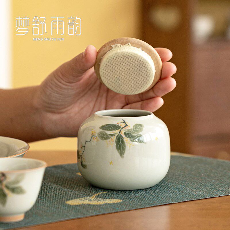 现货速发草木灰手绘桂花小号茶叶罐陶瓷密封罐茶罐储存罐空罐家用