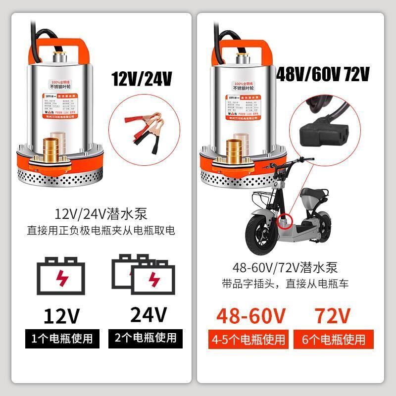 速发家用不锈钢直流潜水泵12V48V60V高扬程电动车农用灌溉抽水机