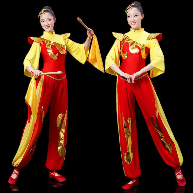速发打鼓演出新款2025喜庆秧歌舞蹈服腰鼓服成人中老年广场舞手绢