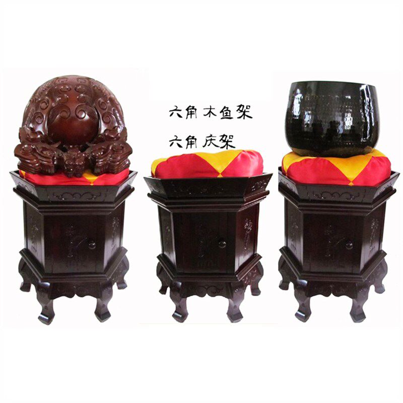 速发禅修法器佛具佛龛香炉拜垫铜庆引庆摇铃供盘24寸六角木鱼庆架