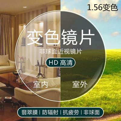 1.56 1.61 1.67变色 茶/灰色防辐射紫外线近视眼镜片绿膜可配散光