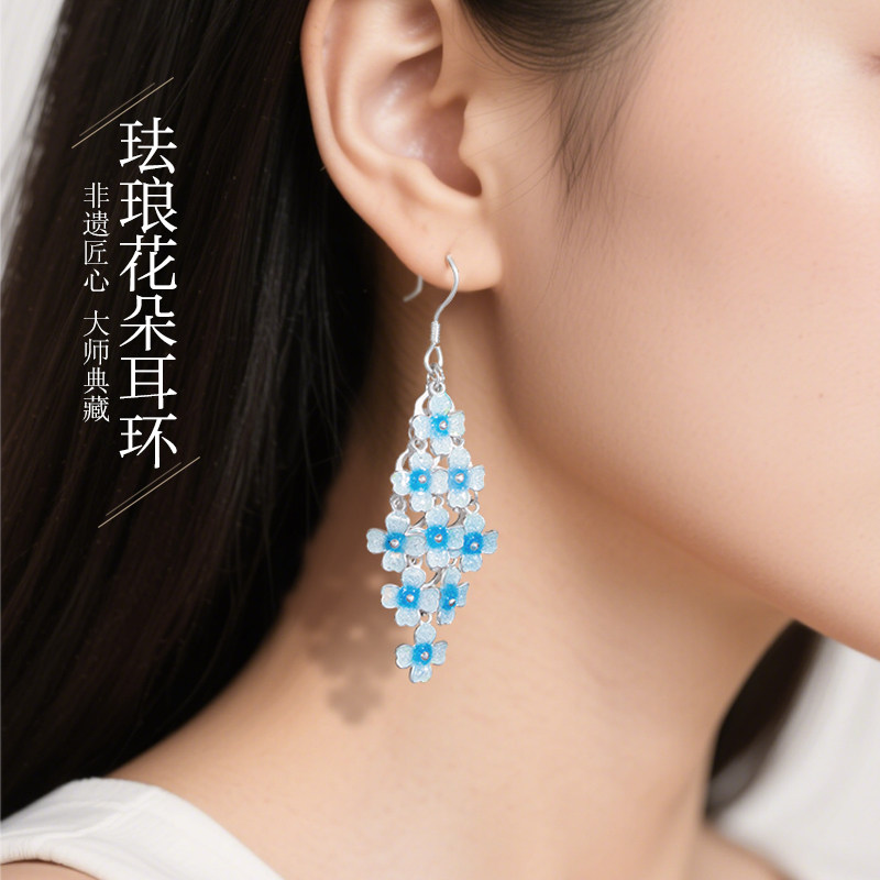 足银999非遗花丝花朵珐琅耳环2025新款高级感纯银耳坠送朋友礼物